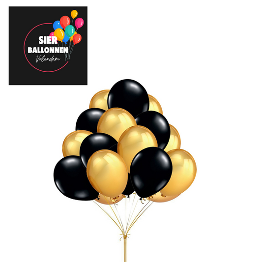 Zak losse metallic Ballonnen goud en zwart 30 stuks.